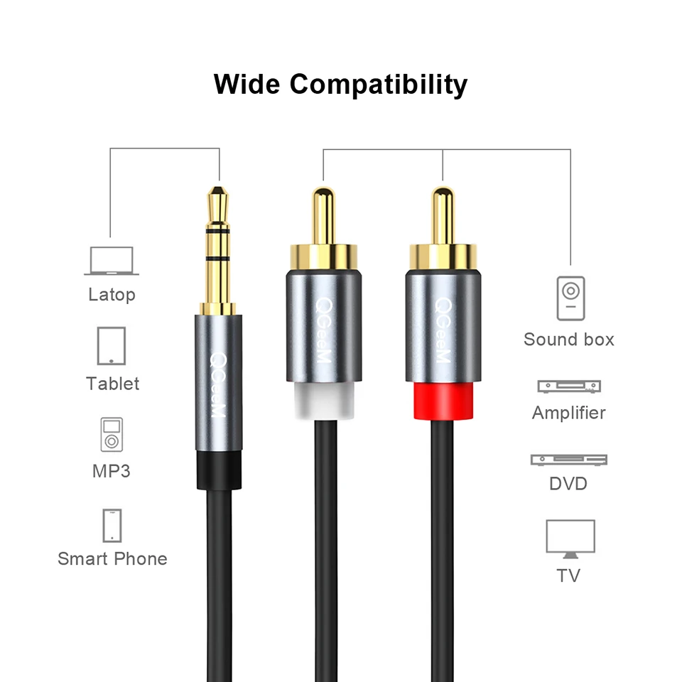Kabel RCA QGeeM 2RCA ke 3.5mm, - Home Cinema Beamer ulasan dan harga